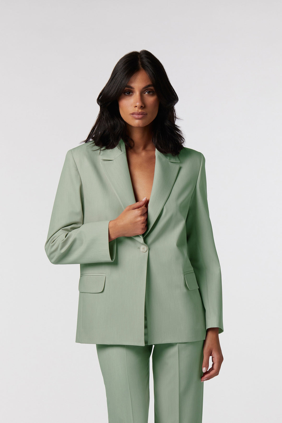 Blazer Asolo Oblise in crêpe fluido, colore salvia