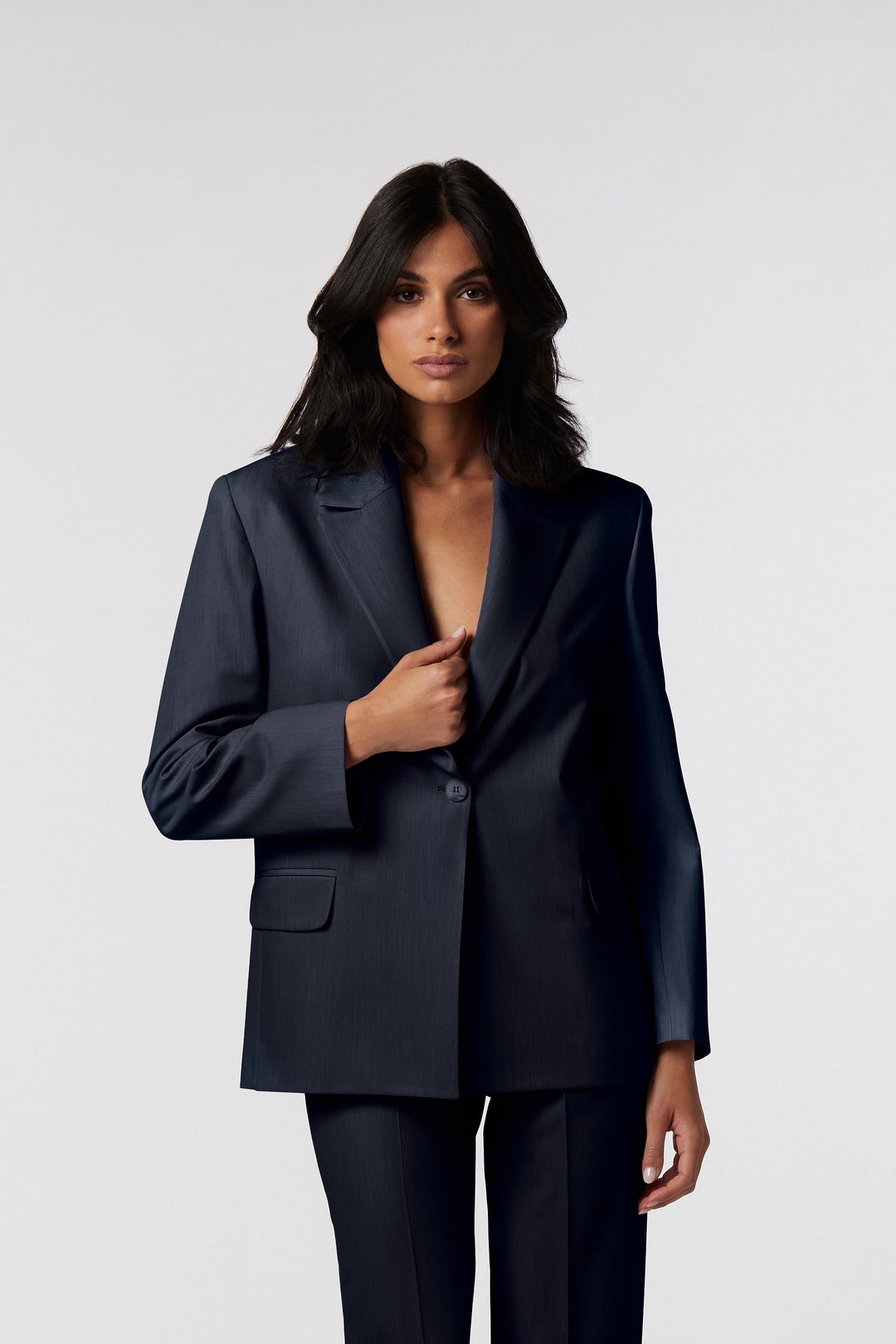 Blazer Asolo Oblise in crêpe fluido, colore blu navy
