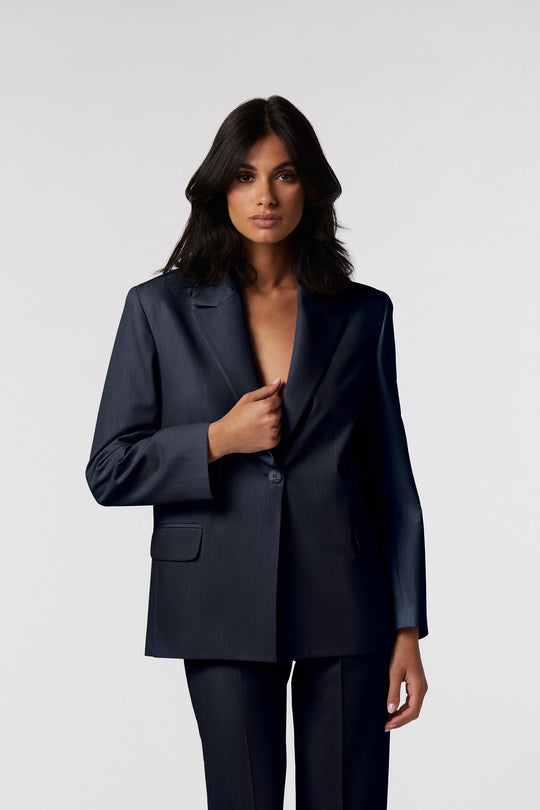 Blazer Asolo Oblise in crêpe fluido, colore blu navy
