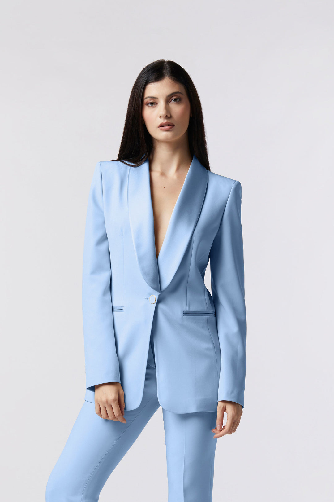Blazer Orvieto Oblise in lana stretch, colore cielo