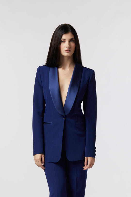 Blazer Orvieto Oblise in lana stretch, colore blu