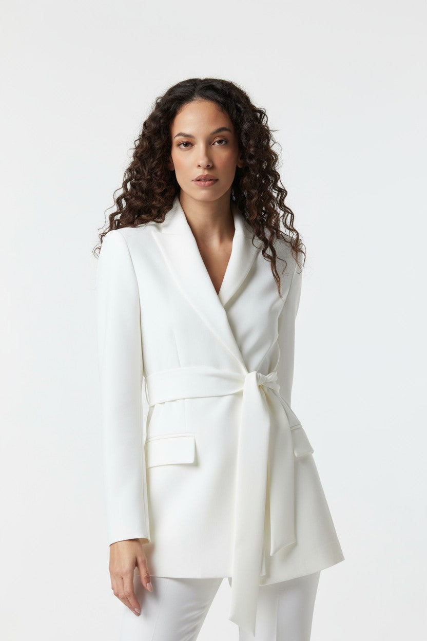 Blazer Orvieto Oblise in lana stretch, colore bianco
