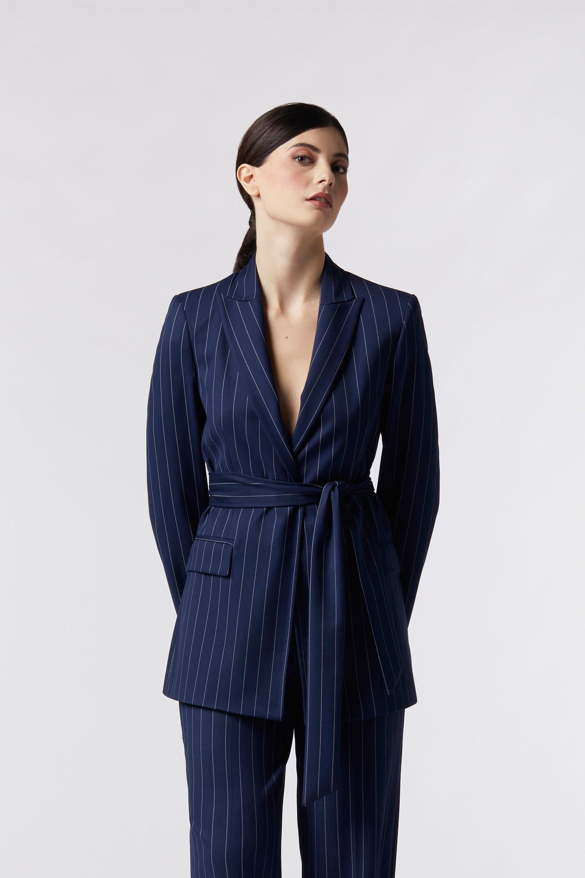 Blazer Spello Oblise in gessato milano, colore blu