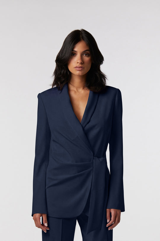 Blazer Todi Oblise in raso opaco, colore blu navy