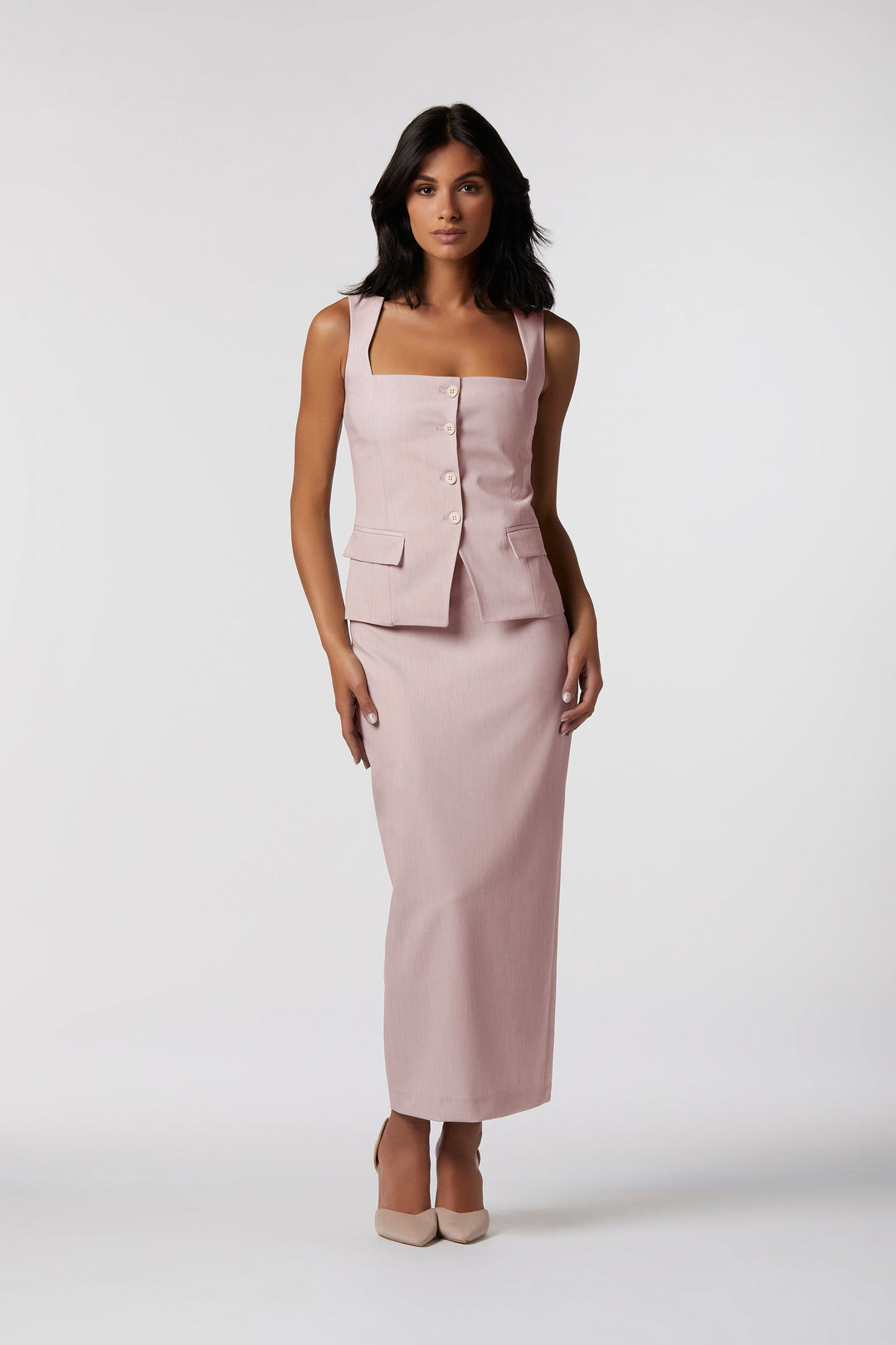Coordinato Tropea Oblise in crêpe fluido, colore rosa