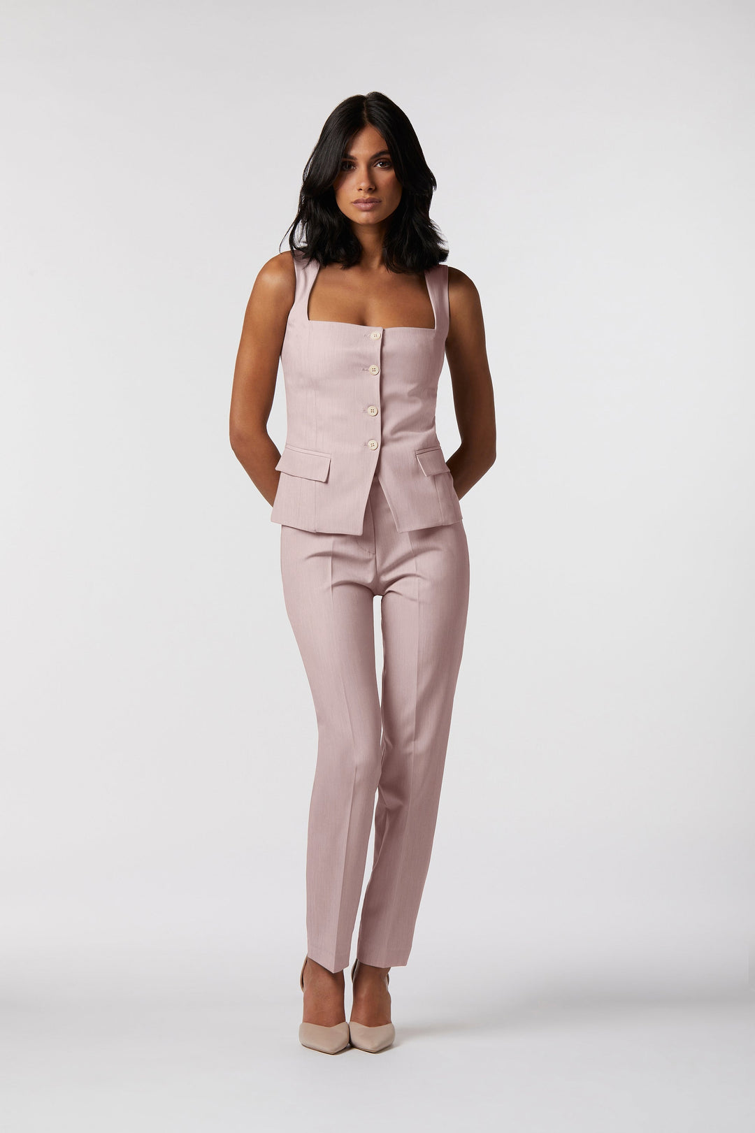Coordinato Tropea Oblise in crêpe fluido, colore rosa