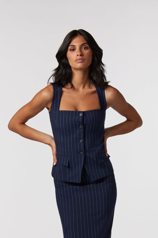 Gilet Camogli Oblise in gessato milano, colore blu