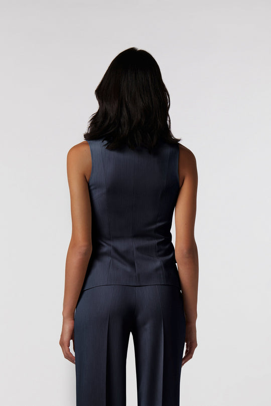 Gilet Sperlonga Oblise in crêpe fluido, colore blu navy