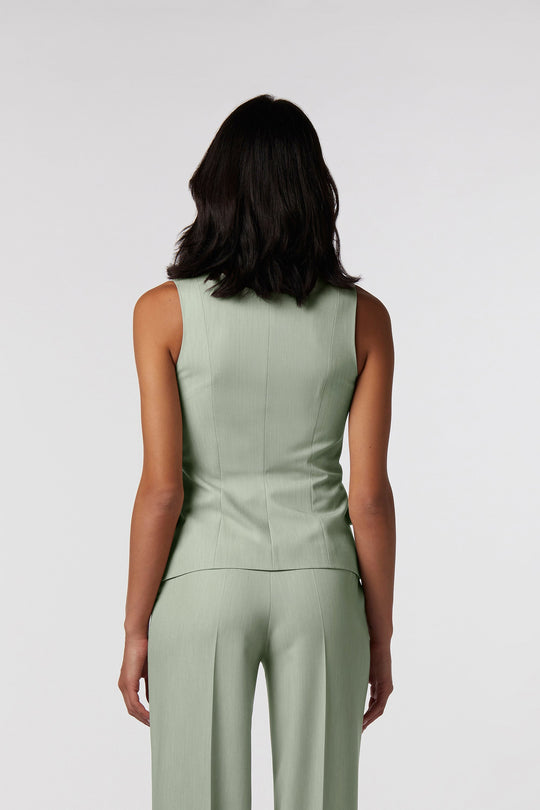 Gilet Sperlonga Oblise in crêpe fluido, colore salvia