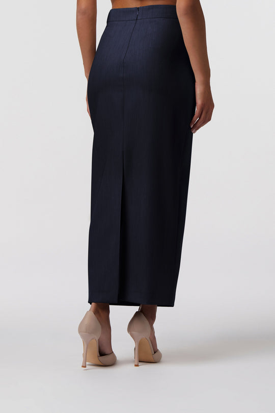 Gonna Otranto Oblise in crêpe fluido, colore blu navy