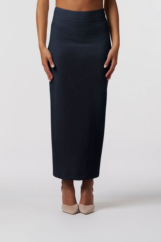 Gonna Otranto Oblise in crêpe fluido, colore blu navy
