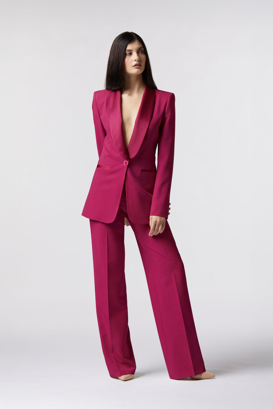 Tailleur Cortona Oblise in lana stretch, colore magenta