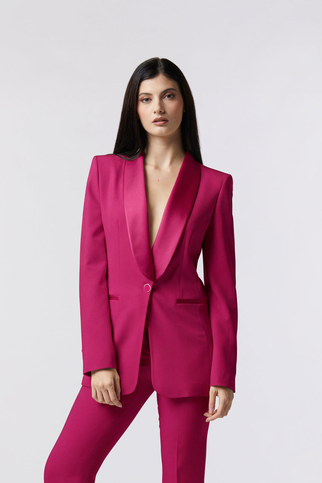 Tailleur Cortona Oblise in lana stretch, colore magenta