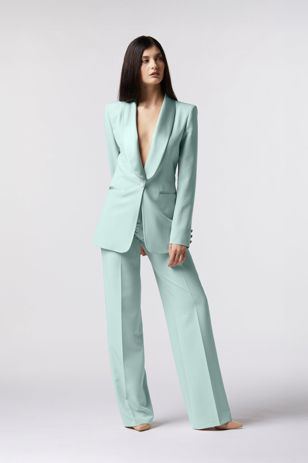 Tailleur Cortona Oblise in lana stretch, colore acqua