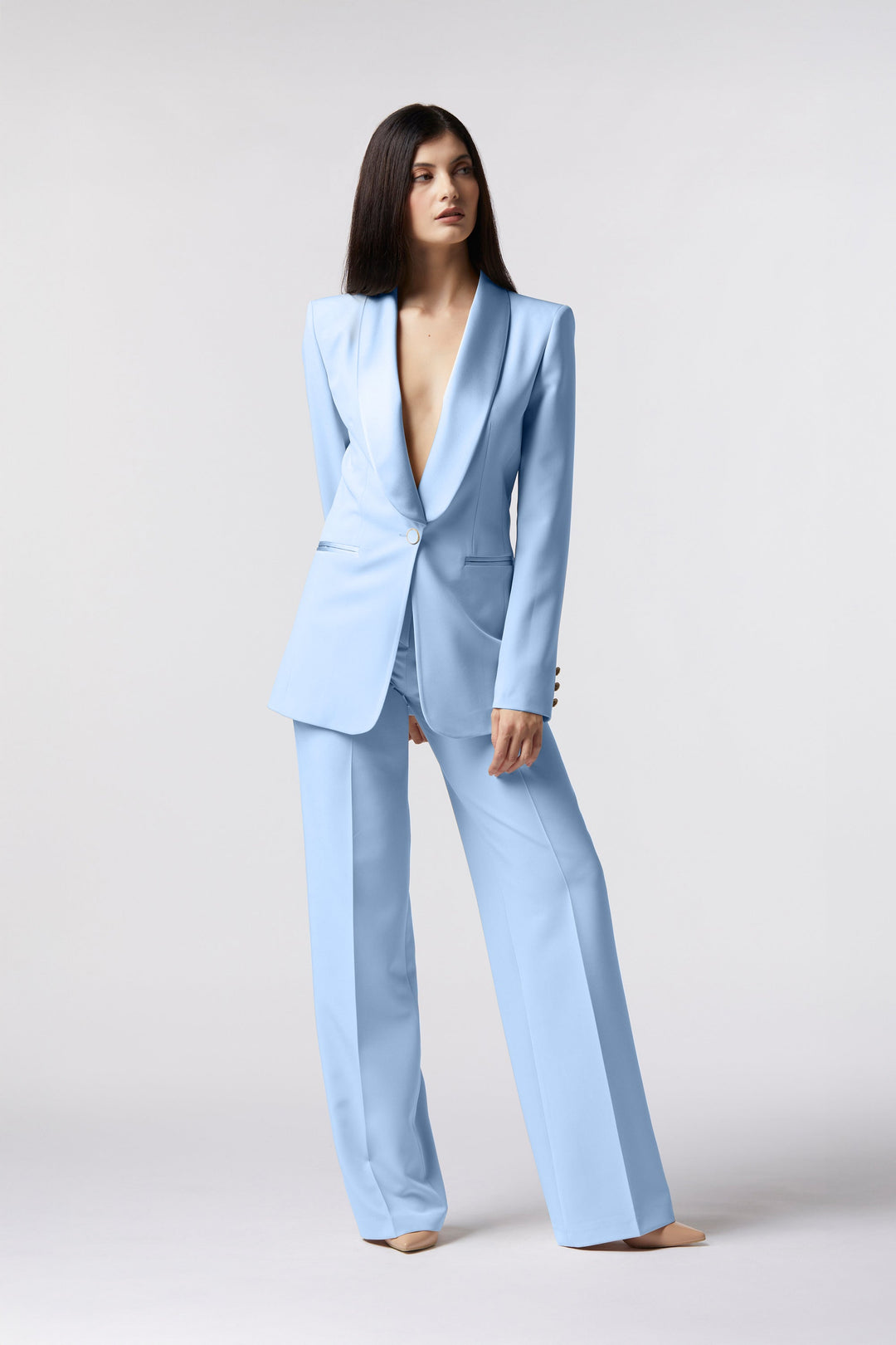 Tailleur Cortona Oblise in lana stretch, colore cielo