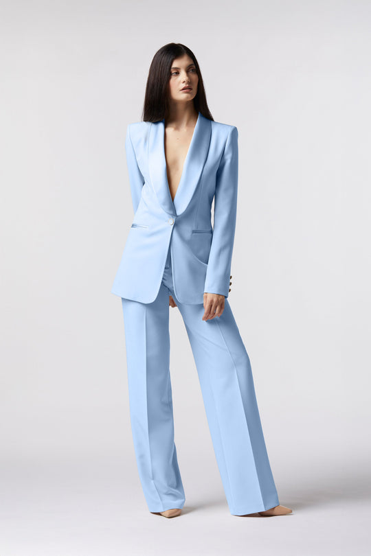 Tailleur Cortona Oblise in lana stretch, colore cielo