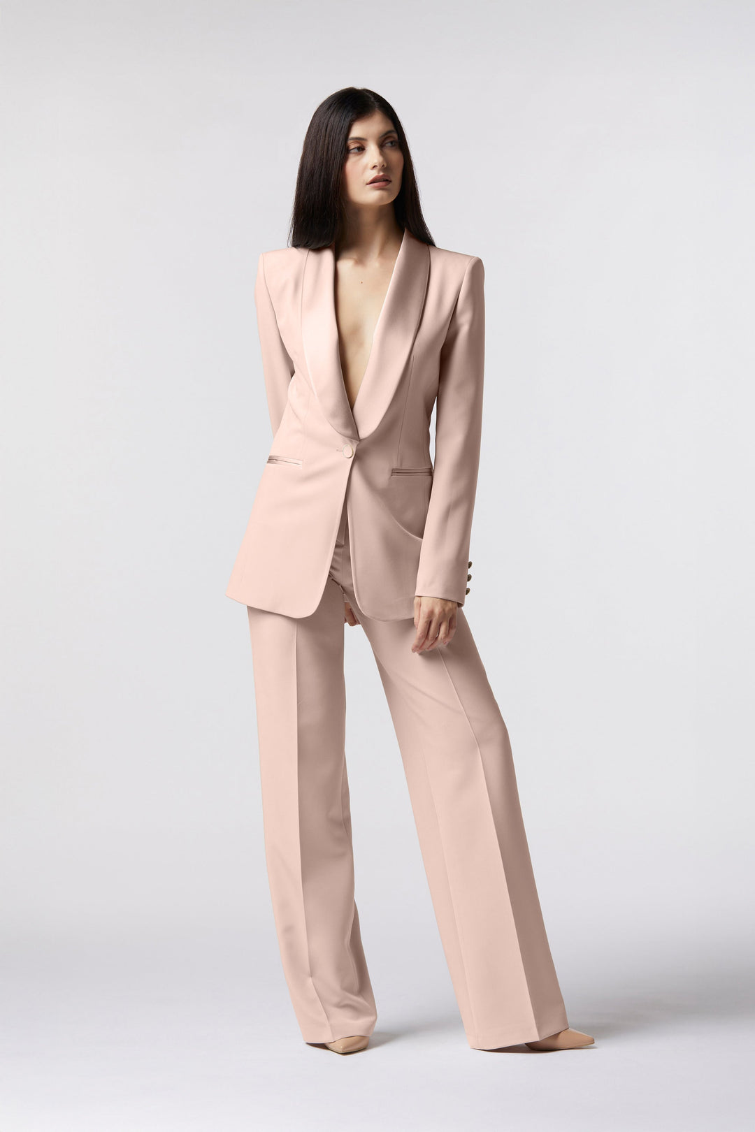 Tailleur Cortona Oblise in lana stretch, colore rosa