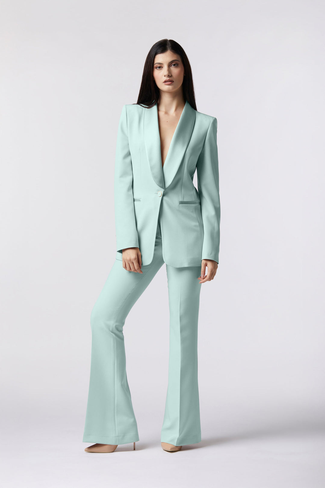 Tailleur Cortona Oblise in lana stretch, colore acqua