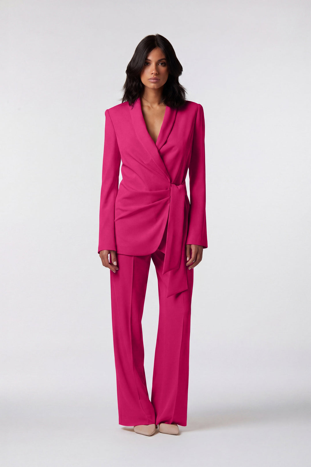 Tailleur Positano Oblise in raso opaco, colore magenta