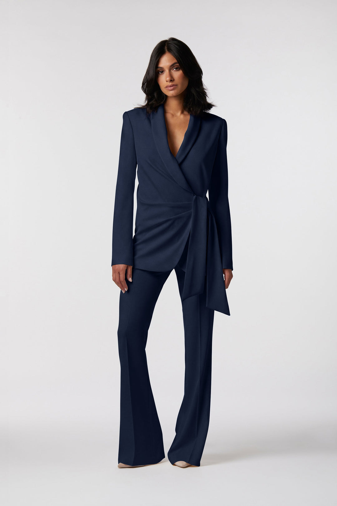 Tailleur Positano Oblise in raso opaco, colore blu navy