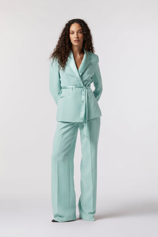 Tailleur Positano Oblise in raso opaco, colore acqua