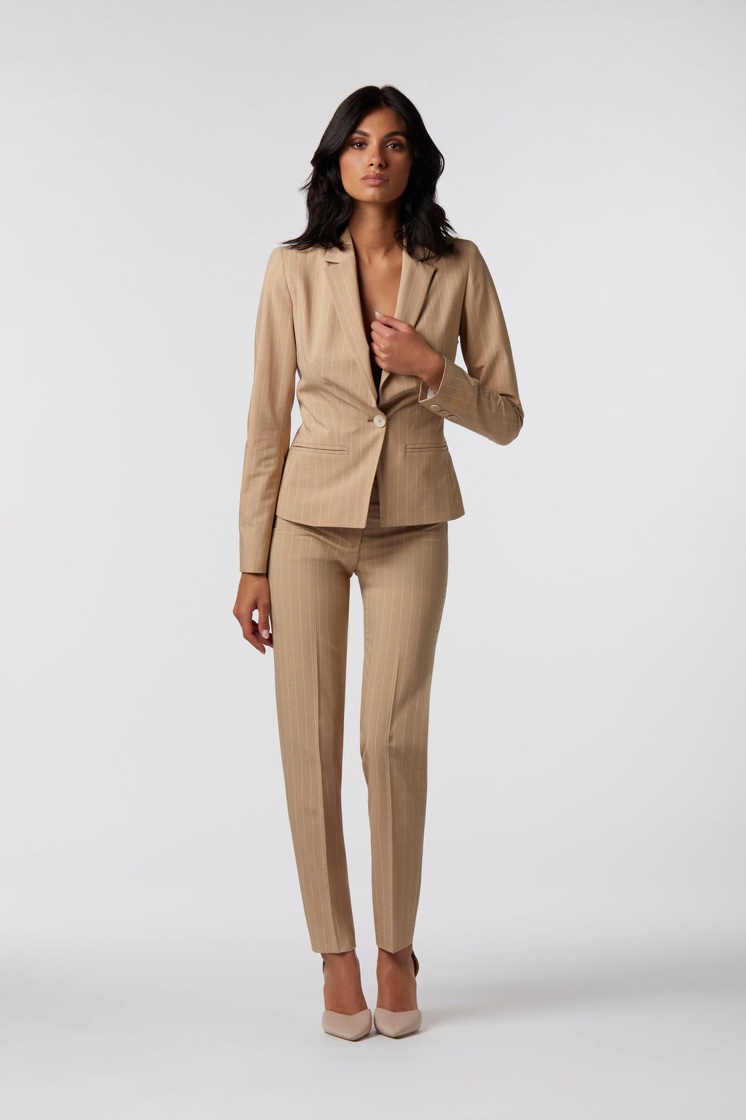 Tailleur Ravello Oblise in gessato milano, colore beige